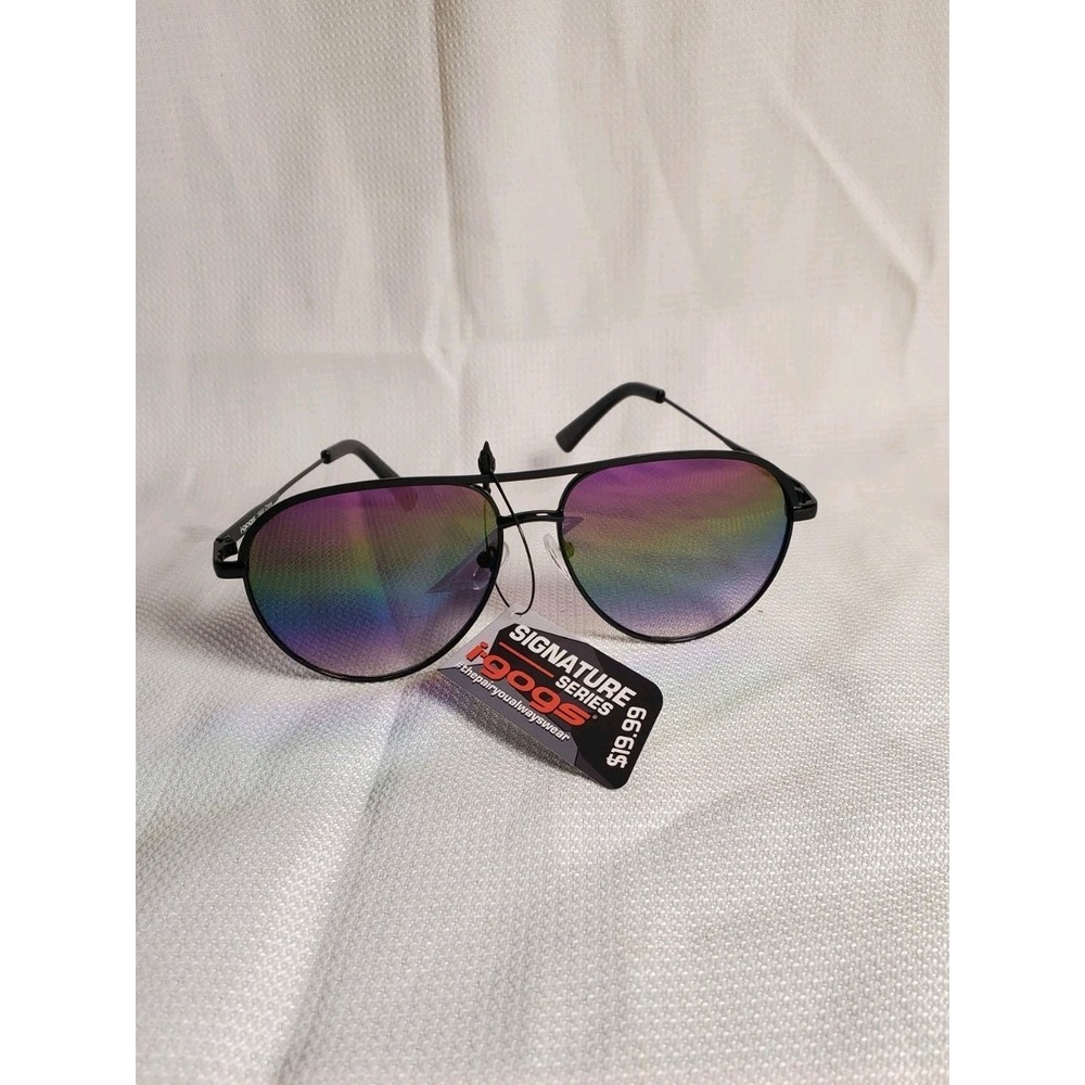 i-gogs Signature Series Aviator Sunglasses 66-615 Rainbow Mirror Black Metal NWT
